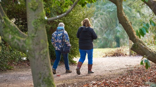 Visitors walking in the grounds at Knightshayes, Devon